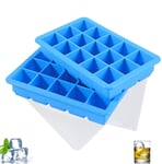 LessMo 2 Pack Ice Cube Tray, Silicone Square Ice Cube Molds with Non-Spill Lids, Best for Freezer, Baby Food, Water, Whiskey, Cocktail and Other Drink (Blue)