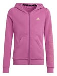 adidas Essentials Kids Girls Linear Zip Through Hoody - Bright Purple, Bright Purple, Size 5-6 Years, Women