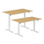Höj- & sänkbart elskrivbord, vitt stativ, bordsskiva i ek, 140x60 cm