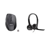 Logitech M705 Marathon Wireless Mouse, 2.4 GHz USB Unifying Receiver, Black & H390 Wired Headset for PC/Laptop, Stereo Headphones with Noise Cancelling Microphone, USB-A, In-Line Controls, Black