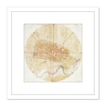 Leonardo Da Vinci Plan Of Imola 8X8 Inch Square Wooden Framed Wall Art Print Picture with Mount