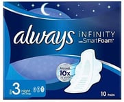 Always Infinity Night Sanitary Towels with Wings 10 Pads   (( TWELVE PACK ))