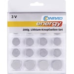 Conrad Energy - Jeu de piles bouton 2 x cr 1025, 2 x cr 1620, 2 x cr 1632, 2 x cr 2016, 4 x cr 2430, 2 x cr 2450, 4 x cr