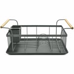 Tower Scandi Dish Rack With Wooden Handles, Easy Clean Drip Tray, Sturdy - Grey