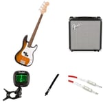 Fender Squier Debut Precision Bass Guitar Kit for Beginners, includes Amplifier, Cable, Strap, and Tuner, 2-Colour Sunburst