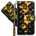 MRSTER Motorola Edge Case Wallet Folio Flip Premium PU Leather Cover with Wrist Strap 3D Creative Painted Design Full-Body Protective Cover for Motorola Moto Edge. YX Golden Butterfly