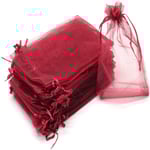 100 st 10 x 15 cm vinröda organza-påsar, organza-presentpåsar, organza-smyckespåsar, godispåsar