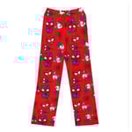 Dam Jultomte Cartoon Fleece Pyjamasbyxor, Flickor Cartoon Cat Print Flanell Sovbyxor KT Cat Red XL