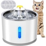 Vattenfontän för katt och hund 2,4L, tyst kattvattenfontän med LED-vattennivåfönster och 3 aktivt kolfilter