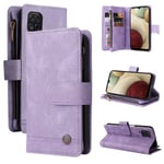 SQBB Fodral för Samsung Galaxy A12 5g Läder Flip Fodral Med Kreditkortshållare Pengarficka Magnetiska knappar Fodral Kickstand Shockproo Lila A