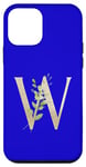 Coque pour iPhone 12 mini Lettre W Nature élégante en feuille d'or monogramme bleu
