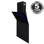 SIA 60cm Black Angled 3 Colour Edge Lit Cooker Hood & Toughened Glass Splashback