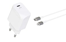 GREEN_E Kit de Charge pour iPhone [Certifié Apple MFi] Câble Lightning vers USB-C Synchro et Charge avec Chargeur Maison Basse consommation pour iPhone Toute génération - 1,30 m - Tressé - Blanc