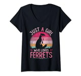 Womens Just A Girl Who Loves Ferrets, Vintage Ferrets Girls Kids V-Neck T-Shirt