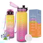 Vikaster Gourde eau, Gourde 1.5 Litre, sans BPA, Étanche & Réutilisable, Convient Pour la Gym, Yoga, Camping, Sport, Gourde Randonnée, B-rose Jaune
