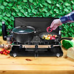 Milestone Camping 18929 Double Burner Gas Stove and Grill / Powerful Performance / Easy to Use / Compact and Practical Design / Ideal for Camping, Caravan Stays and BBQ