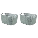 Curver Knit Medium Rectangular Storage Basket, Misty Blue, 8 Litre (Pack of 2)