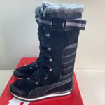 Puma Kami Womens Mid Calf Winter Snow Boots Black/Steel Grey UK 3.5