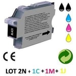 Lot 5 cartouches jet d'encre compatibles BROTHER LC980/1100 universal POUR BROTHER MFC 5890CN : 2 BLACK + 1 CYAN + 1 MAGENTA + 1 YELLOW