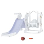 Portique enfant toboggan et balançoire avec panier de basket-ball - aire de jeux 3 en 1 - usage intérieur extérieur - blanc gris - Blanc