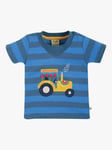 Frugi Baby Tractor Print Organic Cotton Easy On T-Shirt, Blue/Multi