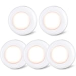 Mini Touch Press LED-spotlight för inomhus, bärbar, självhäftande bas, batteridriven, under skåp, varmvit, 5-pack