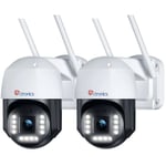 Lot de 2 Caméra Surveillance Ctronics 4K 8MP WiFi 2,4/5Ghz Extérieure Détection Humaine/Véhicule avec Suivi Automatique 355°Pan 90°Tilt Vision