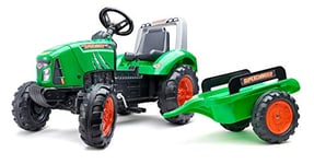 FALK - Tracteur à pédales Supercharger avec remorque - Dès 3 ans - Fabriqué en France - Capot ouvrant - Siège ajustable - 2021AB, Vert