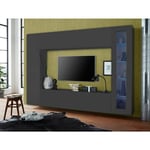 Dmora - Meuble Mural Dceid, Ensemble de salon meuble tv, Meuble de salon polyvalent avec vitrine et lumière led, 100% Made in Italy, cm 260x30h180,