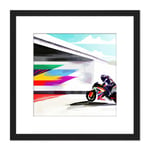 Moto GP Isle Of Man TT Superbike Motorbike Motorcycle Vibrant Modern Abstract Watercolour Painting Square Wooden Framed Wall Art Print Picture 8X8 Inc