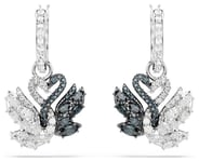 Swarovski 5705728 Silver Swan Drop Earrings , Black, Rhodium Jewellery