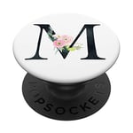 Cute Floral Initial Letter M Monogram on White PS20031 PopSockets PopGrip: Swappable Grip for Phones & Tablets