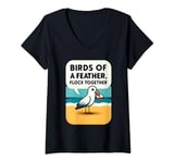 Womens Birds of a Feather Flock Together - Cute Funny Beach Seagull V-Neck T-Shirt