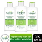 3 Pack Simple Kind to Skin 12H Moisturisation Light & Rich Moisturiser, 125ml