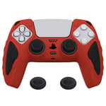 playvital Knight Edition Passion Red & Black Two Tone Anti-Slip Silicone Cover Skin for ps5 Controller, Soft Rubber Case for ps5 Wireless Controller with Thumb Grip Caps