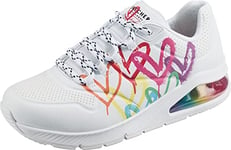 Skechers Women's Uno 2 Floating Love Sneaker, Wht Duraleather Multi Color Heart Print Trim, 8 UK