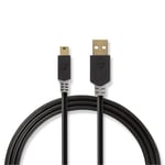 USB 2.0 - kabel - USB-A til USB mini-B - Guldplateret stik - 2m - Grå