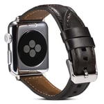Apple Watch 9/8/7/6/5/4/3/2/1/SE - 45/44/42mm / Watch Ultra / Ultra 2 - Ægte læder urrem 22mm - Sort