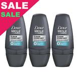 Dove Men Clean Comfort Deodorant Roll-On Aluminum Salts Free 3 x 50ml