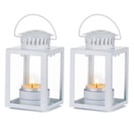 NUPTIO Lanterns Decorative, 2 Pcs Candle Lanterns Indoor Tea Light Candle Holders, White Hanging Garden Lanterns Candle Holder Lantern for Outdoor Birthday Party Wedding Centerpiece Relaxing Spa