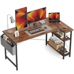 CubiCubi Bureau d'ordinateur avec Etagères - 140 * 70 * 75 cm Petit Bureau d'angle en Forme L Table Rangement, Bureau Informatique Réversible Bibliothèque, Marron