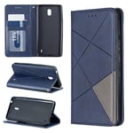 Phone Case Rhombus Texture Horizontal Flip Magnetic Leather Case with Holder & Card Slots & Wallet For Nokia 1 Plus(Grey) Phone Cove protective film (Color : Blue)
