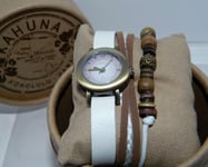 KAHUNA Women's Bronze finish Lilac Dial 50 Meter White /Brown/Beaded Strap Watch