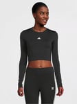 adidas Knit Designed2Move Training Workout Long Sleeve T-Shirt  - Black/White, Black/White, Size M, Women
