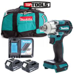 Makita DTW300 18V Brushless Impact Wrench + 2 x 5Ah Batteries, Charger & LXT400