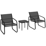 Outsunny Ensemble bistrot de Jardin 3 pièces, Salon de Jardin extérieur 2 Personnes avec 2 chaises en Maille et Table Basse en Verre trempé, mobilier de Jardin, terrasse, Balcon, véranda, Noir