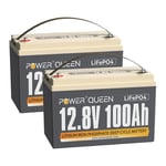 Batterie Lithium LiFePO4 12V 100Ah Power Queen Batterie Rechargeable avec bms 100A, 4000+ Cycles, Pour Camping Car, Système Off-Grid, Bateau,