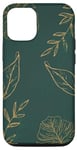 iPhone 15 Pro Leaves Botanical Floral Line Art On Dark Forest Green Case