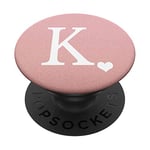 PopSockets White Initial Letter K heart Monogram on Rose Pink PopSockets PopGrip: Swappable Grip for Phones & Tablets
