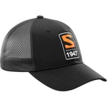 Salomon Trucker Unisex Cap, Bold style, Vesatile wear, Breathable comfort, Deep Black, Red Orange, M/L
